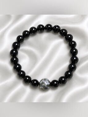 Black Glass Beaded Stretch Bracelet